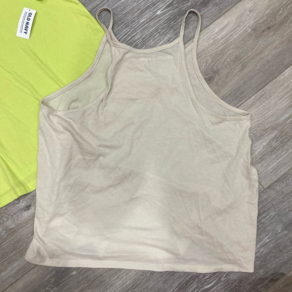 Old Navy Spaghetti Strap Shirt Bundle Lot- Cream and Neon Green Large Cotton - Picture 9 of 10